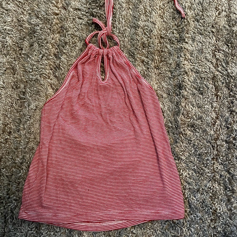 Red and White Stripped Halter Tank Top